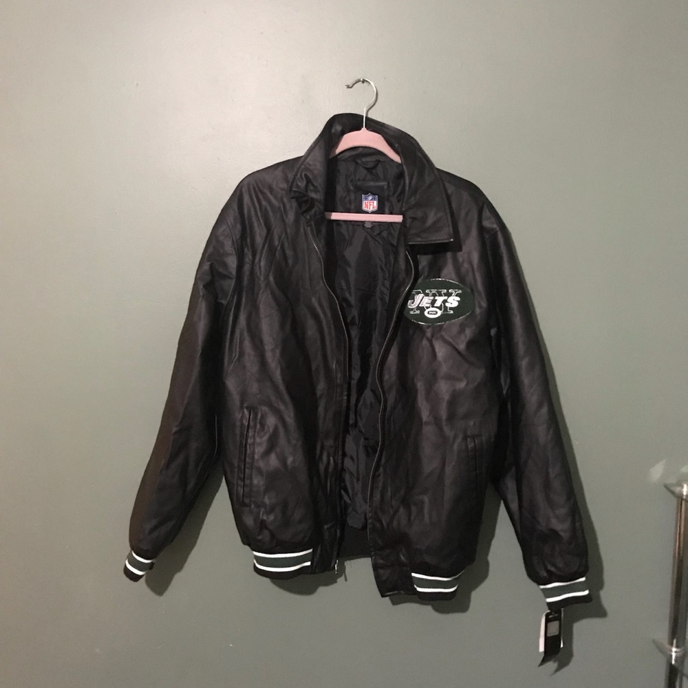 Men’s faux leather look jets NFL jacket